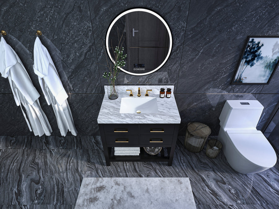 Elizabeth Bathroom Vanity Cabinet Set Collection - Ancerre Designs 36 inch | Single Sink Black Onyx Brushed Gold