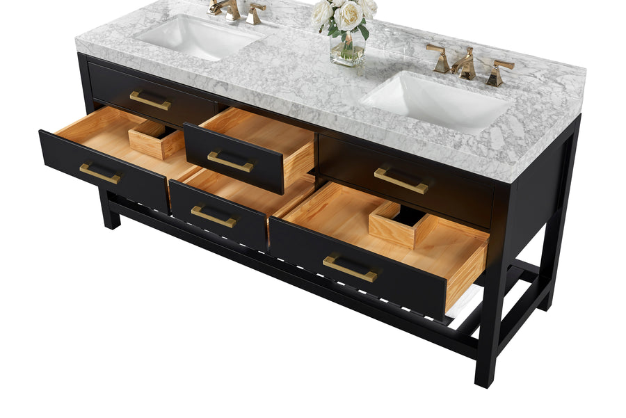 Elizabeth Bathroom Vanity Cabinet Set Collection - Ancerre Designs 72 inch | Double Sink Black Onyx Brushed Gold