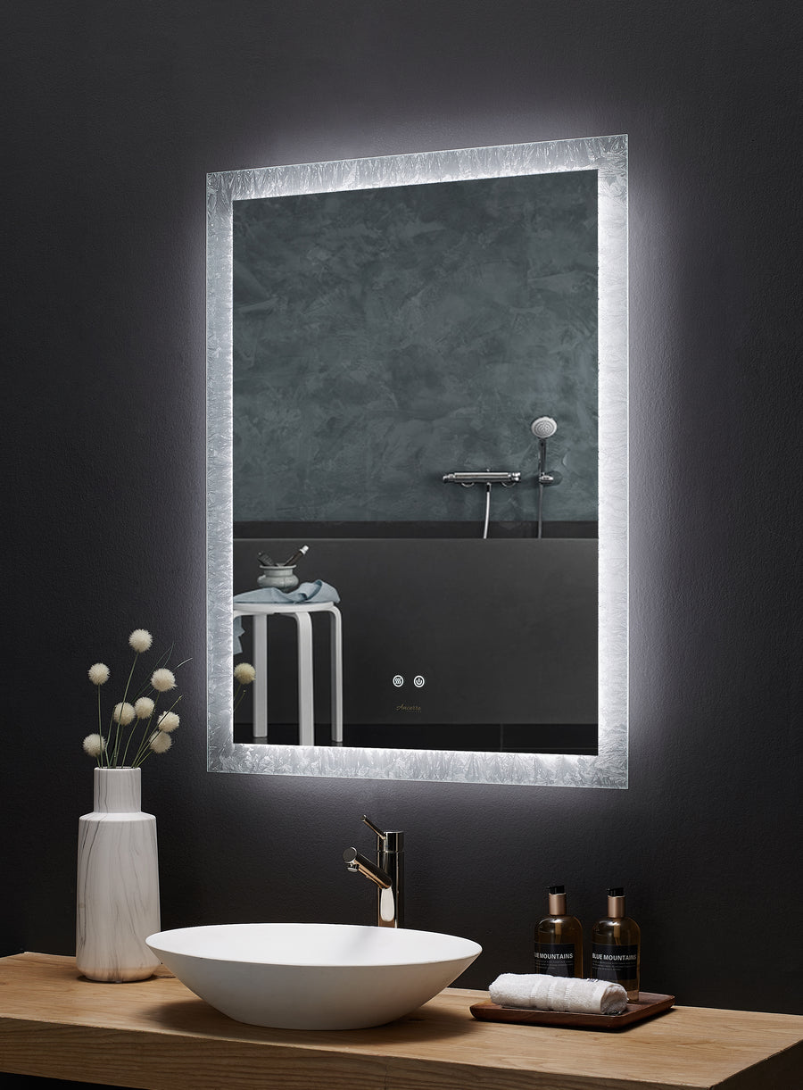 Frysta LED Frameless Rectangular Mirror Lighted Bathroom Vanity with Dimmer and Defogger - Ancerre Designs 24 inch.