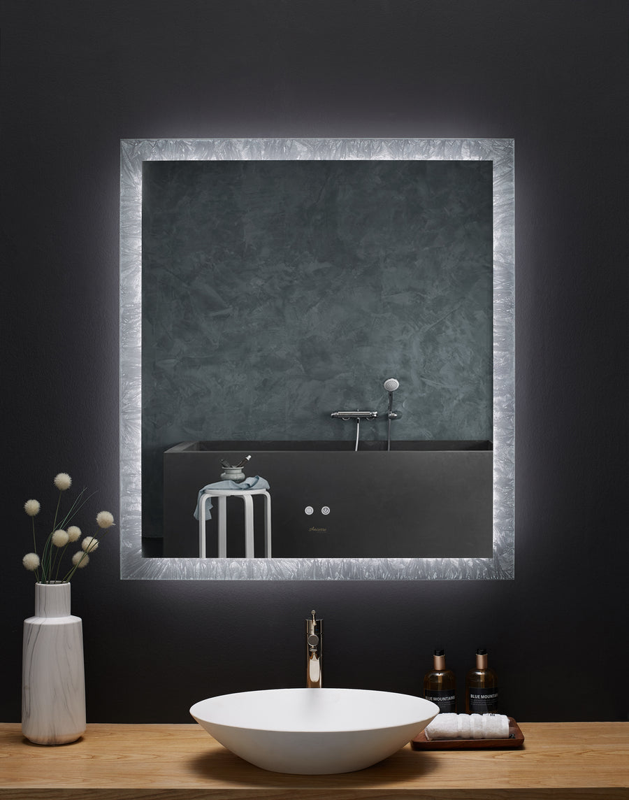 Frysta LED Frameless Rectangular Mirror Lighted Bathroom Vanity with Dimmer and Defogger - Ancerre Designs 36 inch.