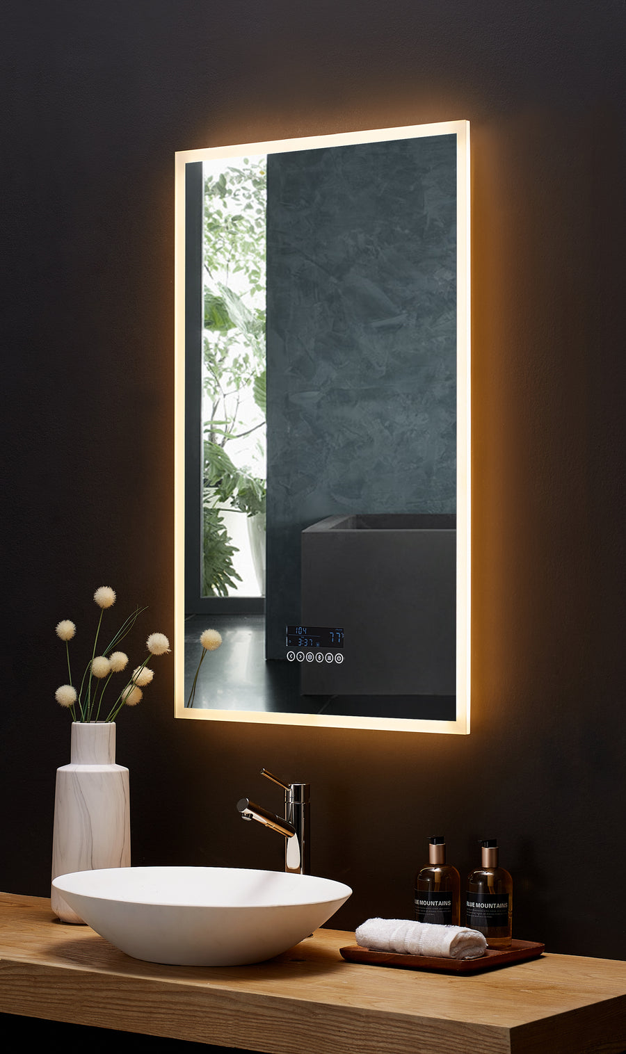 Immersion LED Lighted Bathroom Vanity Mirror with Bluetooth, Defogger, and Digital Display - Ancerre Designs 24 inch.