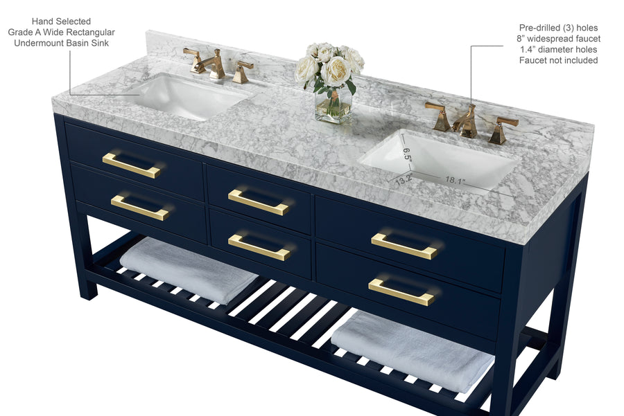 Elizabeth Bathroom Vanity Cabinet Set Collection - Ancerre Designs 72 inch | Double Sink Heritage Blue Brushed Gold