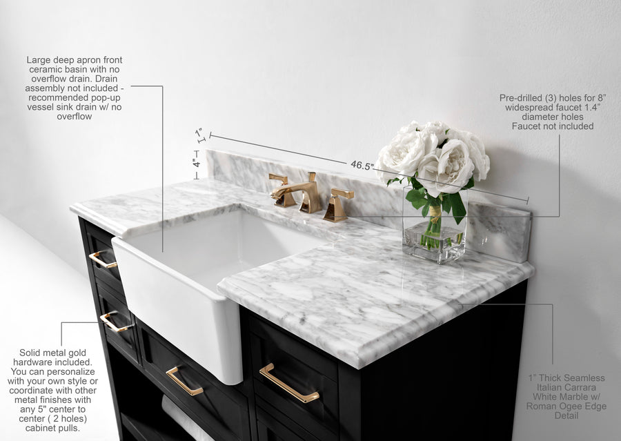 Hayley Bathroom Vanity Cabinet Set Collection - Ancerre Designs 48 inch | Single Sink Black Onyx