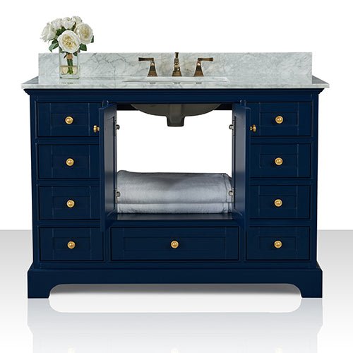 Audrey Bathroom Vanity Cabinet Set Collection - Ancerre Designs 48 inch | Single Sink Heritage Blue Brushed Gold