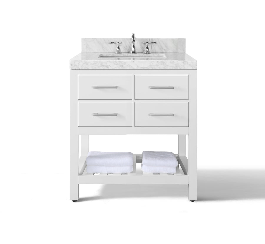 Elizabeth Bathroom Vanity Cabinet Set Collection - Ancerre Designs 36 inch | Single Sink White Brushed Nickel