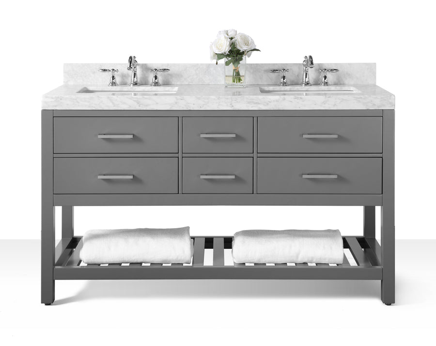 Elizabeth Bathroom Vanity Cabinet Set Collection - Ancerre Designs 60 inch | Double Sink Sapphire Gray Brushed Nickel