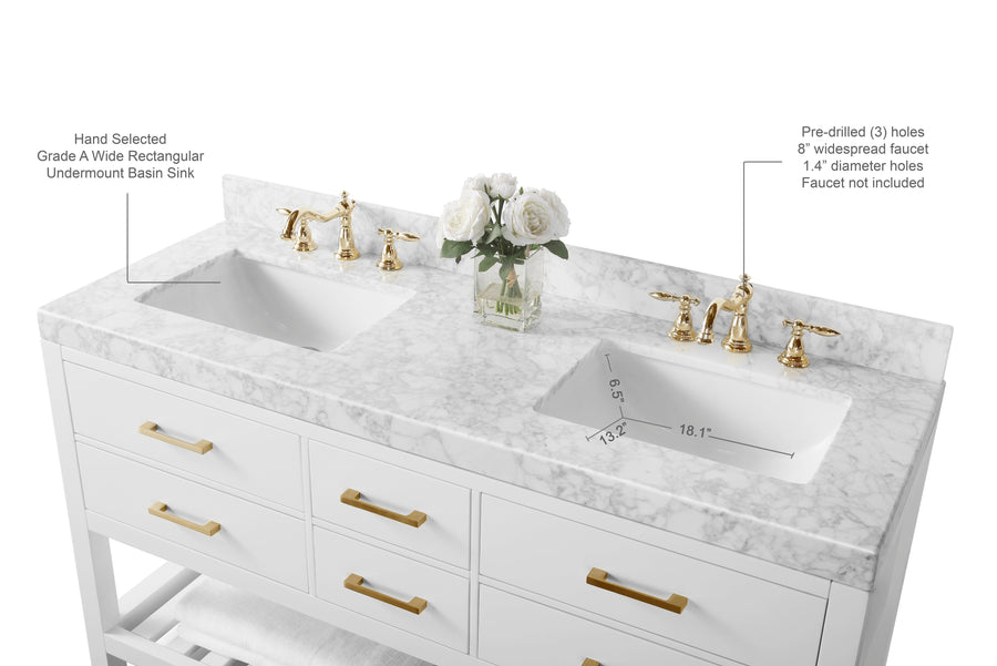 Elizabeth Bathroom Vanity Cabinet Set Collection - Ancerre Designs 60 inch | Double Sink White Brushed Gold