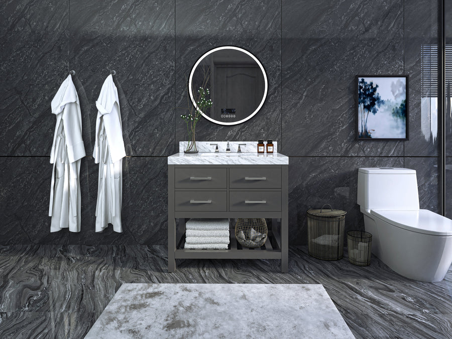 Elizabeth Bathroom Vanity Cabinet Set Collection - Ancerre Designs 36 inch | Single Sink Sapphire Gray Brushed Nickel