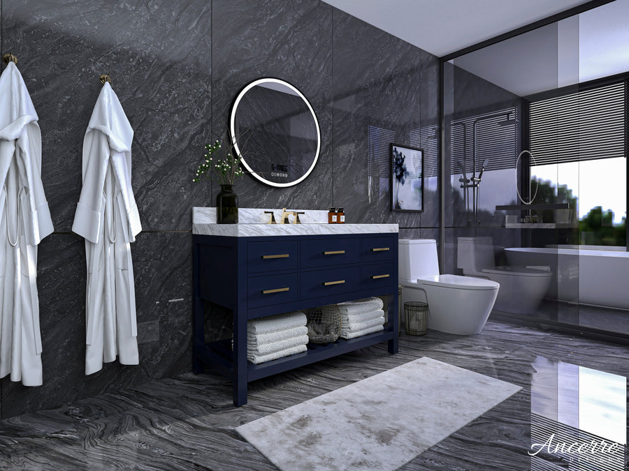 Elizabeth Bathroom Vanity Cabinet Set Collection - Ancerre Designs 48 inch | Single Sink Heritage Blue Brushed Gold