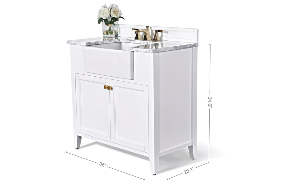 Adeline Bathroom Vanity Adeline Bathroom Vanity with Farmhouse Sink  - Ancerre Designs 36 inch | Single Sink WhiteCabinet Set Collection - Ancerre Designs 36 inch | Single Sink White