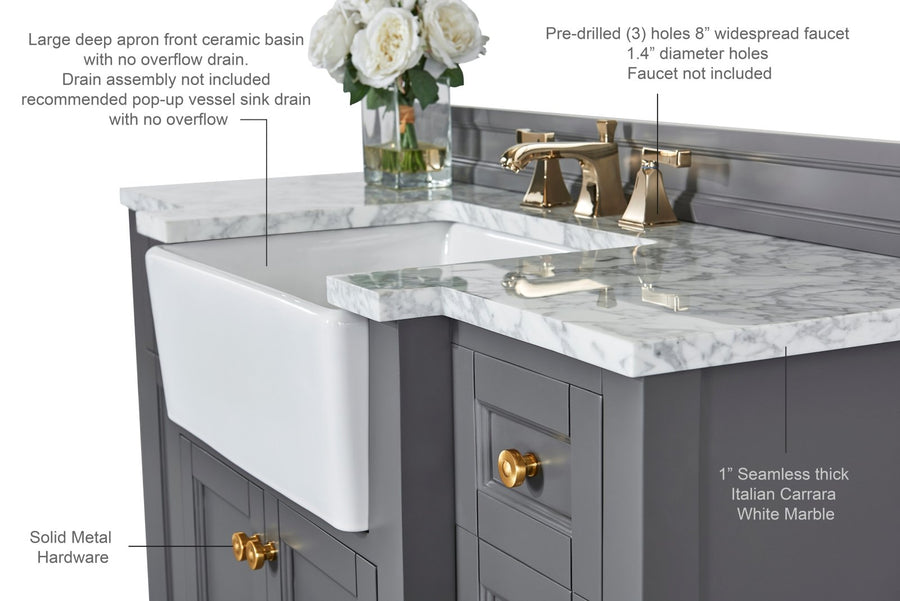 Adeline Bathroom Vanity with Farmhouse Sink  - Ancerre Designs 48 inch | Single Sink Sapphire Gray