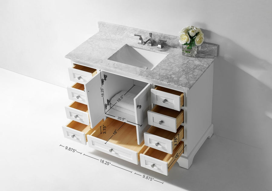 Audrey Bathroom Vanity Cabinet Set Collection - Ancerre Designs 48 inch | Single Sink White Brushed Nickel