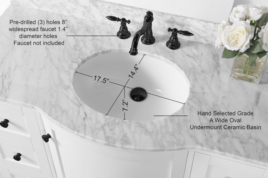 Lauren Bathroom Vanity with Sink and Carrara White Marble Top Cabinet Set - Ancerre Designs Brushed Black 48 inch. | Single Sink