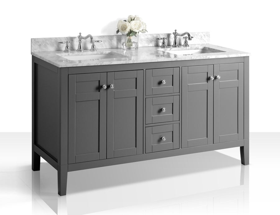 Maili Bathroom Vanity Cabinet Set Collection - Ancerre Designs 60 inch | Double Sink Sapphire Gray Brushed Nickel