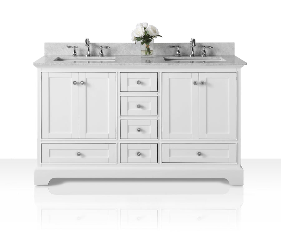 Audrey Bathroom Vanity Cabinet Set Collection - Ancerre Designs 60 inch | Double Sink White Brushed Nickel
