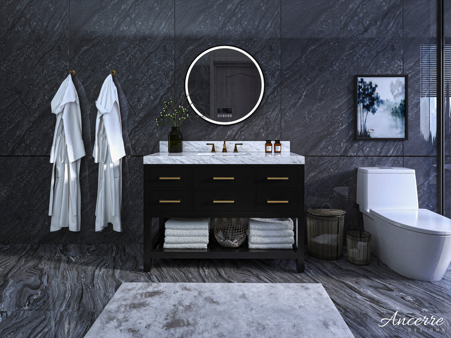 Elizabeth Bathroom Vanity Cabinet Set Collection - Ancerre Designs 48 inch | Single Sink Black Onyx Brushed Gold