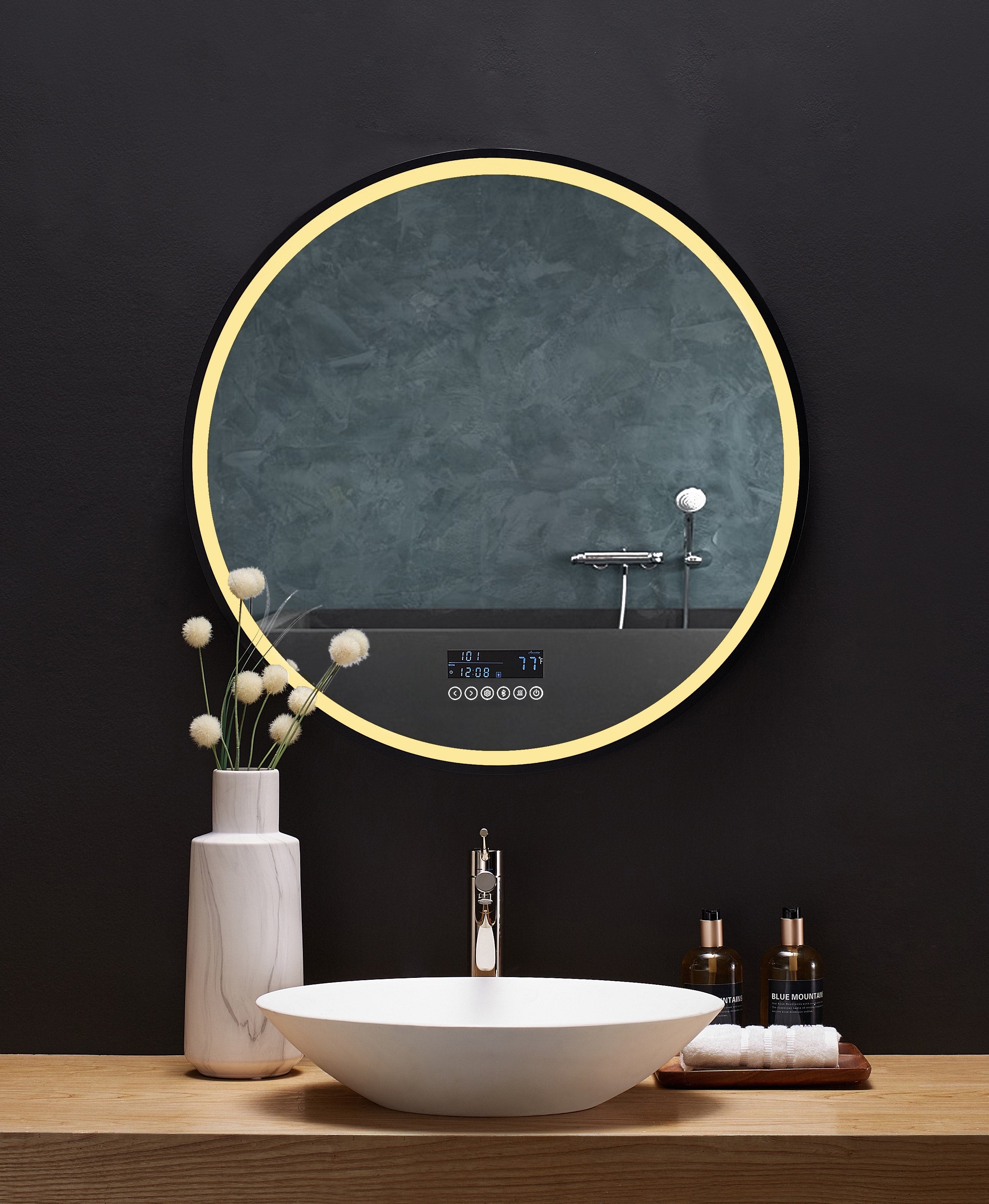 erkki round led metal dresser mirror Erkki Metal Round LED Mirror