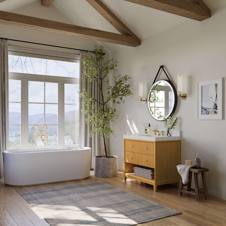 Momo bathroom vanity collection in a stylish bathroom with natural lighting and modern decor.