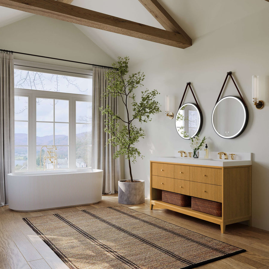 Momo bathroom vanity collection in a stylish bathroom with modern decor, natural light and elegant finishes.