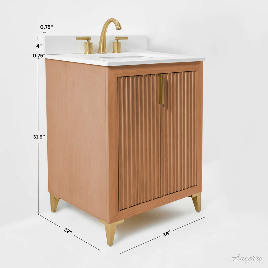 Turlington Bathroom Vanity in Sienna Finish with White Quartz countertop and gold-toned hardware