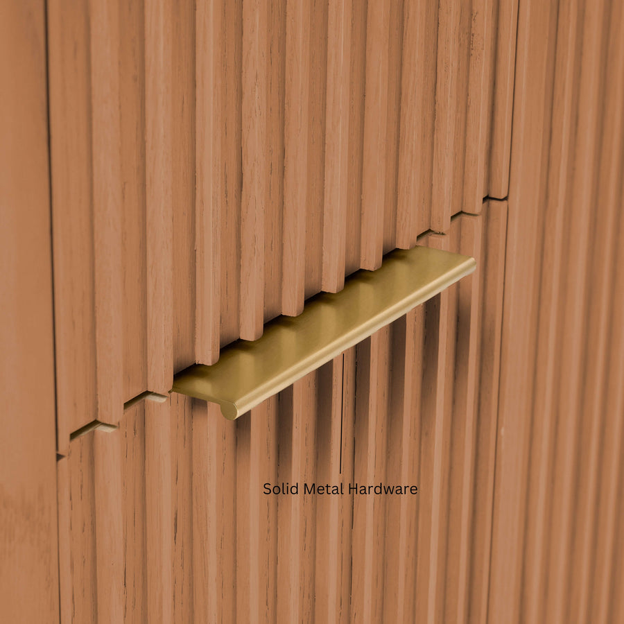 Turlington bathroom vanity solid metal hardware with vertical slat detailing in Sienna finish.