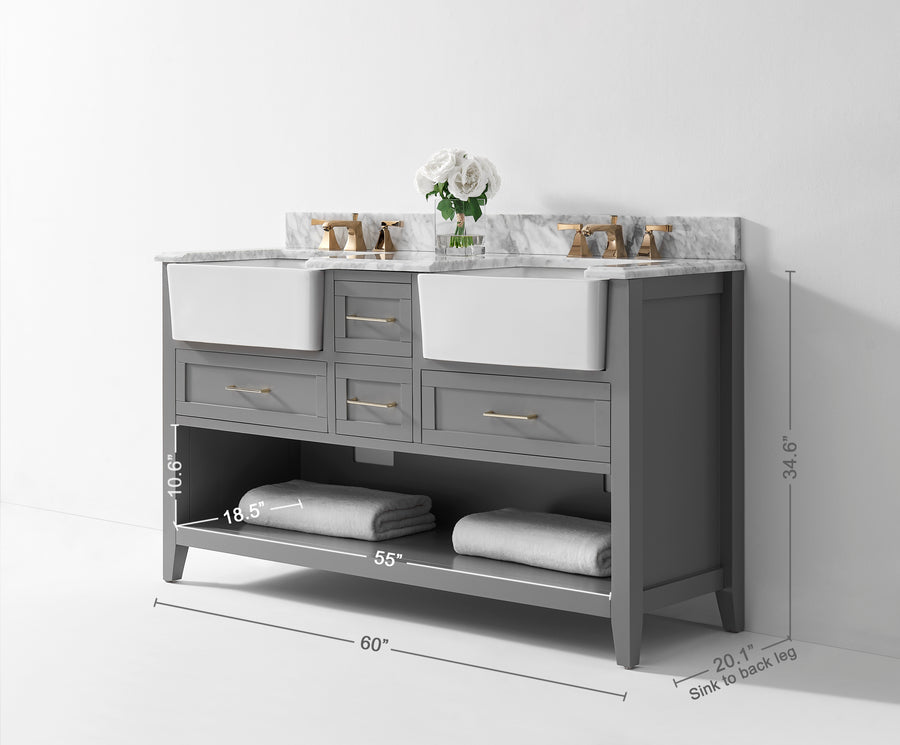 Hayley Bathroom Vanity Cabinet Set Collection - Ancerre Designs 60 inch | Double Sink Sapphire Gray
