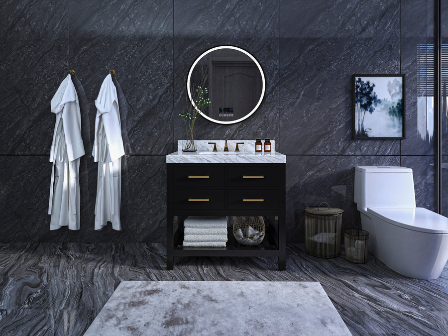 Elizabeth Bathroom Vanity Cabinet Set Collection - Ancerre Designs 36 inch | Single Sink Black Onyx Brushed Gold