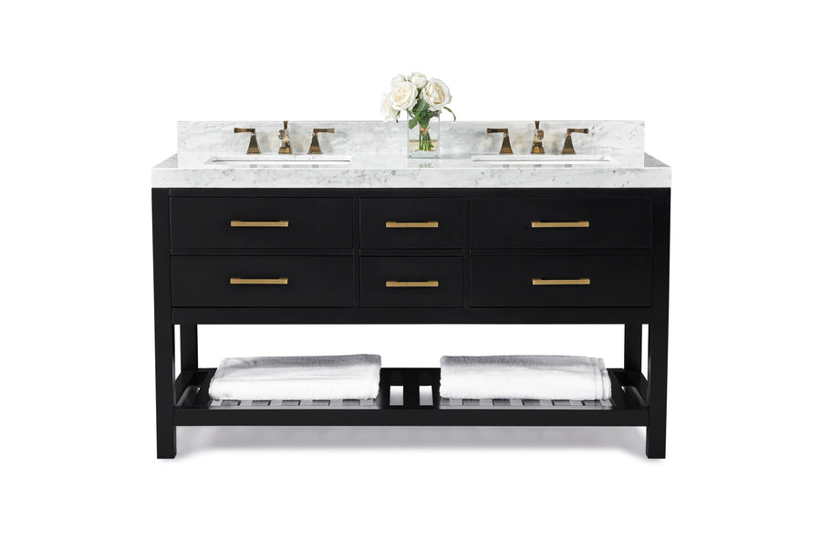 Elizabeth Bathroom Vanity Cabinet Set Collection - Ancerre Designs 60 inch | Double Sink Black Onyx Brushed Gold