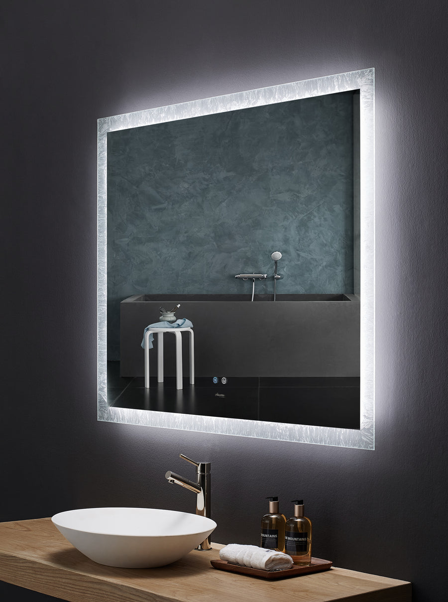 Frysta LED Frameless Rectangular Mirror Lighted Bathroom Vanity with Dimmer and Defogger - Ancerre Designs 48 inch.