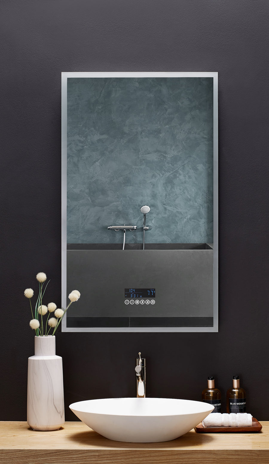 espejo rectangular con antifog, bluetooth y led primavera