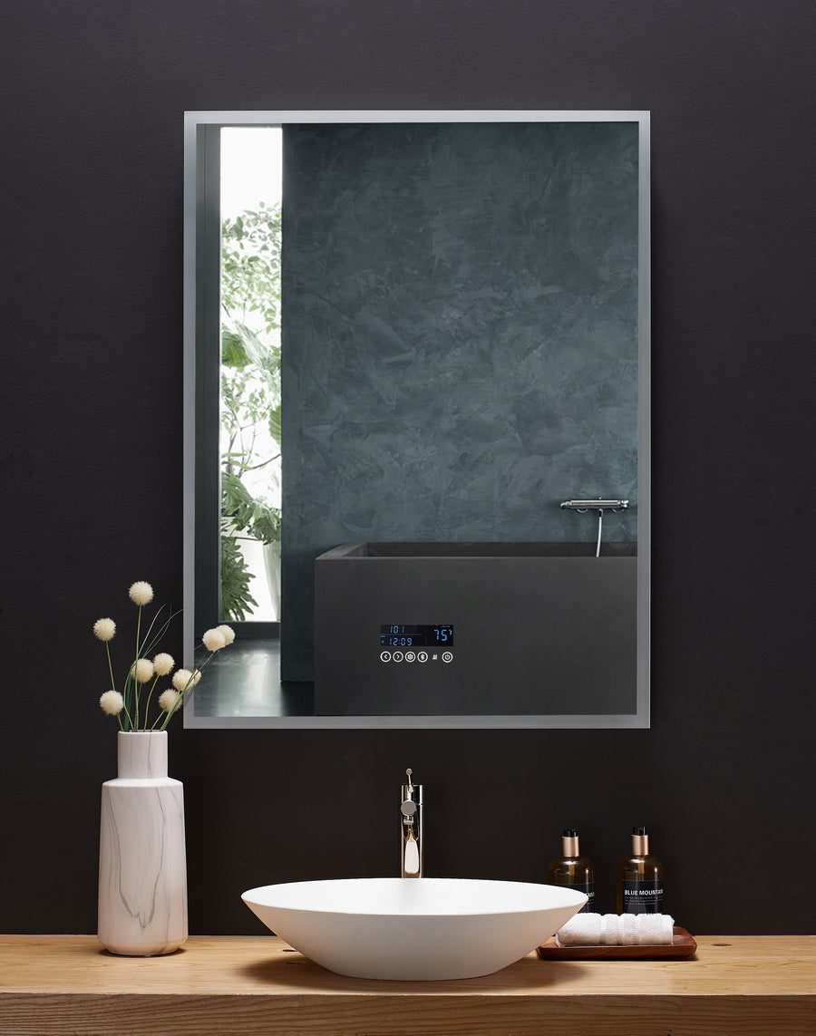 Immersion LED Lighted Bathroom Vanity Mirror with Bluetooth, Defogger, and Digital Display - Ancerre Designs 30 inch.