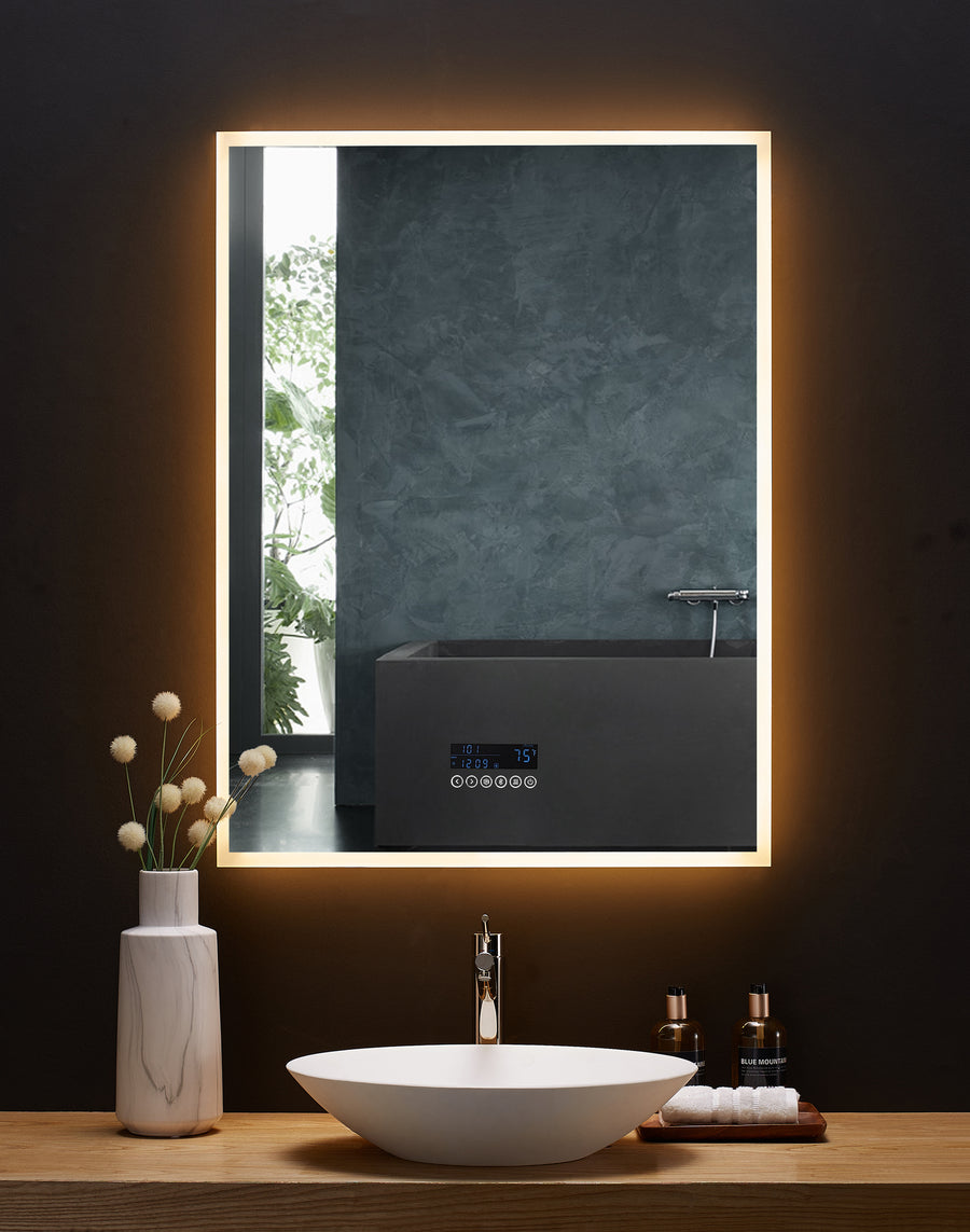Immersion LED Lighted Bathroom Vanity Mirror with Bluetooth, Defogger, and Digital Display - Ancerre Designs 30 inch.