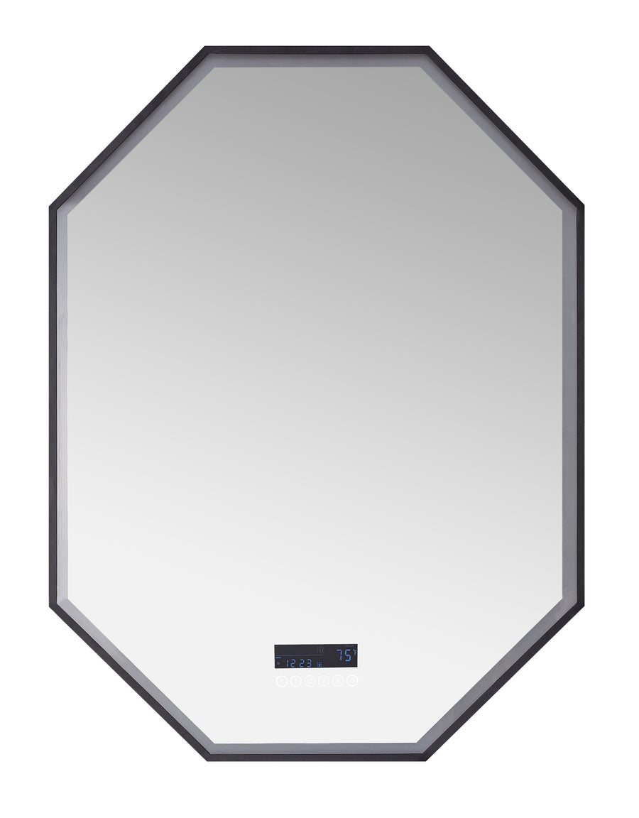 Otto LED Octagon Black Framed Lighted Bathroom Vanity Mirror with Bluetooth and Digital Display - Ancerre Designs 24 inch.