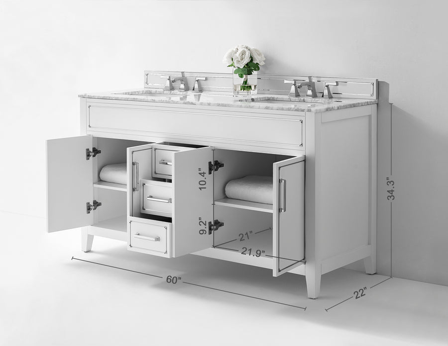 Aspen Bathroom Vanity with Sink Cabinet Set Collection - Ancerre Designs 60 inch | Double Sink White