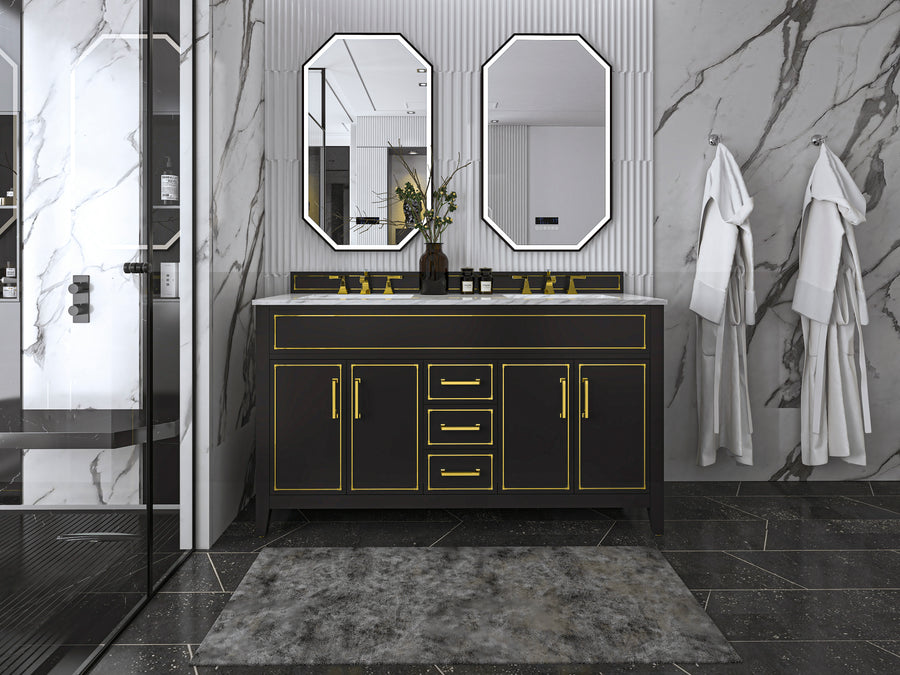 Aspen Bathroom Vanity with Sink Cabinet Set Collection - Ancerre Designs 60 inch | Double Sink Black Onyx