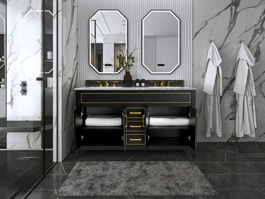 Aspen Bathroom Vanity with Sink Cabinet Set Collection - Ancerre Designs 60 inch | Double Sink Black Onyx