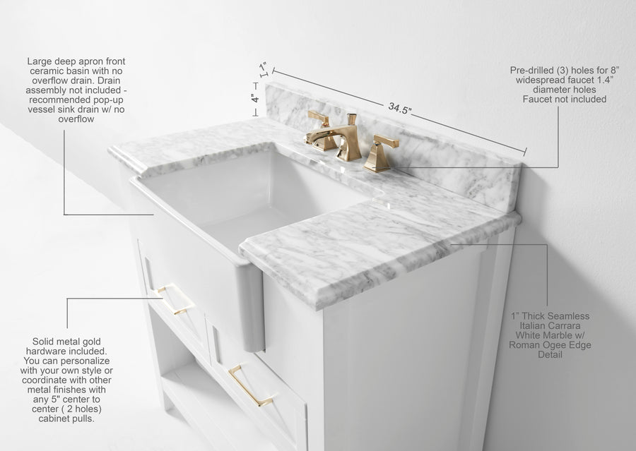 Hayley Bathroom Vanity Cabinet Set Collection - Ancerre Designs 36 inch | Single Sink White