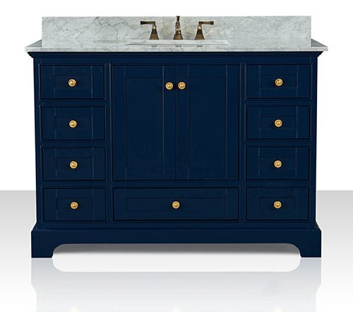 Audrey Bathroom Vanity with Sink Cabinet Set Collection - Ancerre Designs 48 inch | Single Sink Heritage Blue Brushed Gold