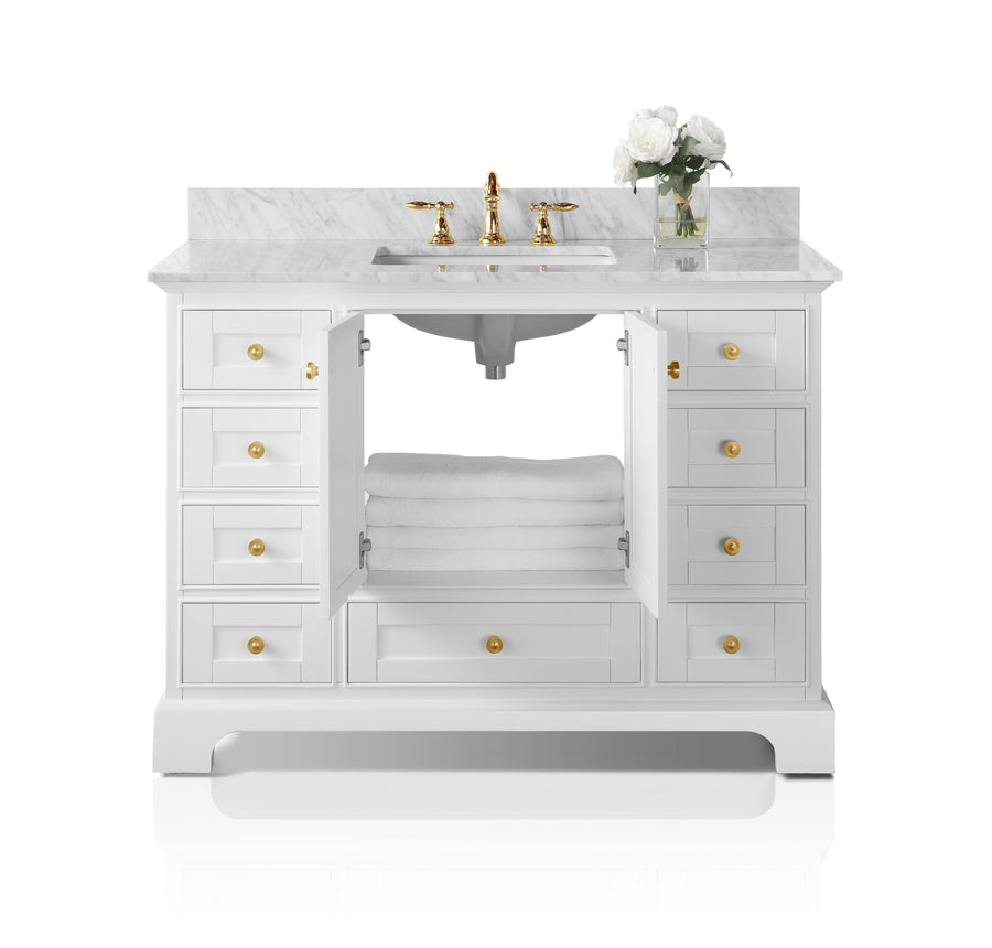 Audrey Bathroom Vanity Cabinet Set Collection - Ancerre Designs 48 inch | Single Sink White Brushed Gold