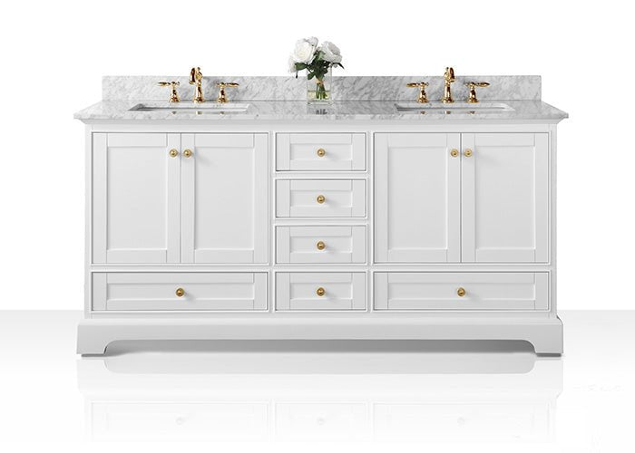 Audrey Bathroom Vanity Cabinet Set Collection - Ancerre Designs 72 inch | Double Sink White Brushed Gold
