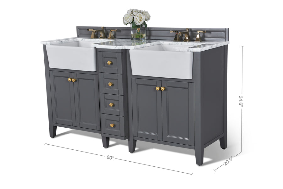Adeline Bathroom Vanity with Farmhouse Sink and Carrara White Marble Top Cabinet Set