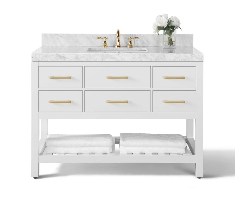 Elizabeth Bathroom Vanity Cabinet Set Collection - Ancerre Designs 48 inch | Single Sink White Brushed Gold