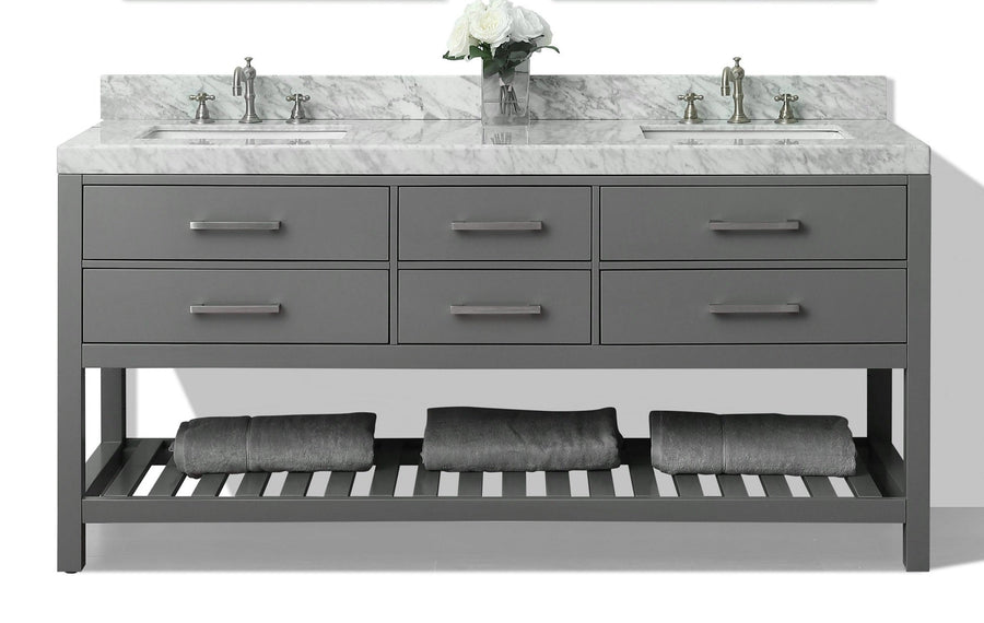 Elizabeth Bathroom Vanity Cabinet Set Collection - Ancerre Designs 72 inch | Double Sink Sapphire Gray Brushed Nickel