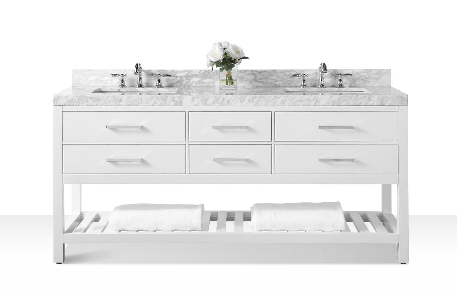 Elizabeth Bathroom Vanity Cabinet Set Collection - Ancerre Designs 72 inch | Double Sink White Brushed Nickel