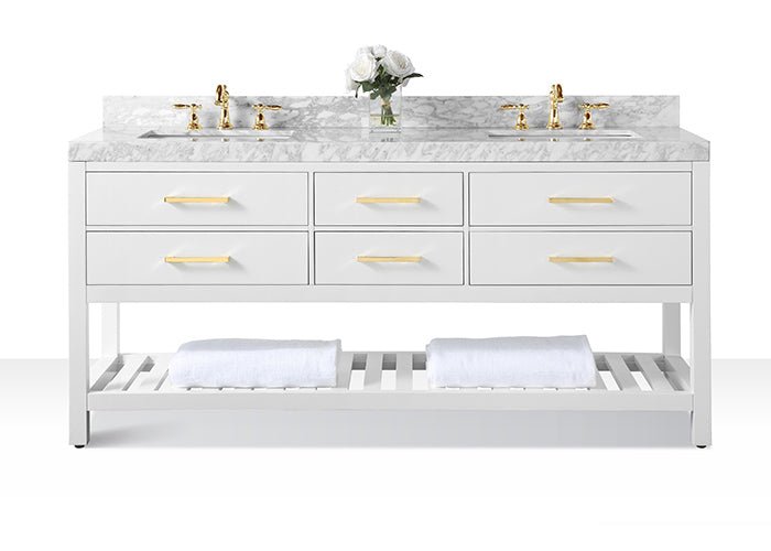 Elizabeth Bathroom Vanity Cabinet Set Collection - Ancerre Designs 72 inch | Double Sink White Brushed Gold