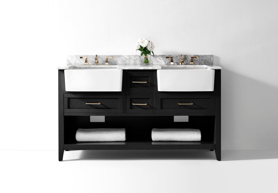 Hayley Bathroom Vanity Cabinet Set Collection - Ancerre Designs 60 inch | Double Sink Black Onyx