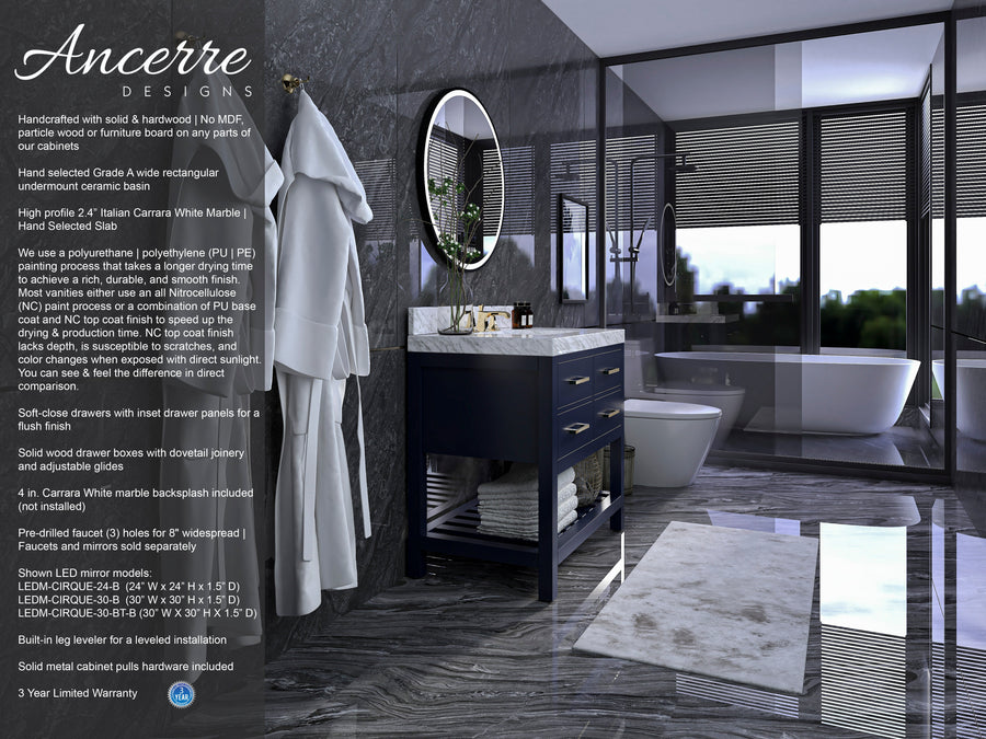 Elizabeth Bathroom Vanity Cabinet Set Collection - Ancerre Designs 36 inch | Single Sink Heritage Blue Brushed Gold