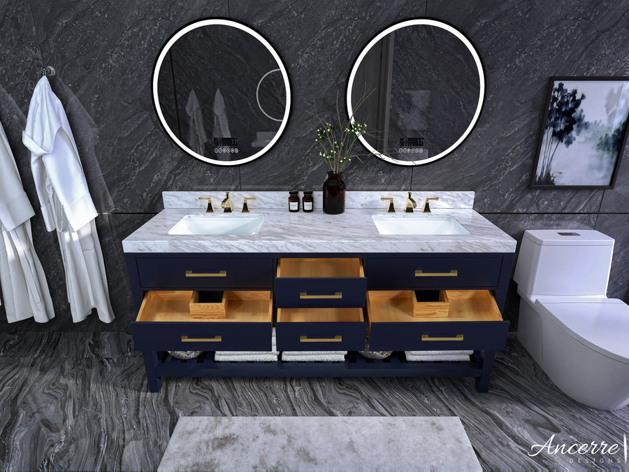 Elizabeth Bathroom Vanity Cabinet Set Collection - Ancerre Designs 72 inch | Double Sink Heritage Blue Brushed Gold