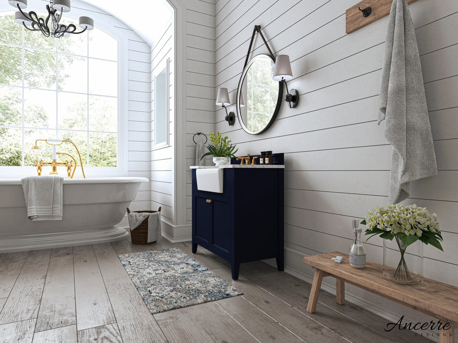 Adeline Bathroom Vanity with Farmhouse Sink  - Ancerre Designs 36 inch | Single Sink Heritage Blue