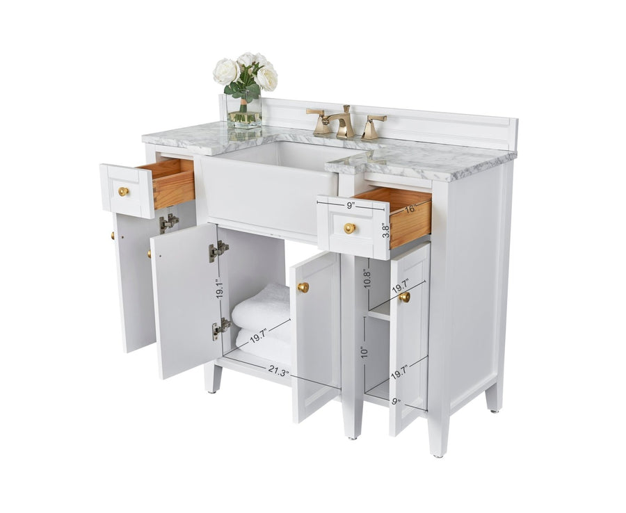 Adeline Bathroom Vanity with Farmhouse Sink  - Ancerre Designs 48 inch | Single Sink White